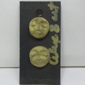New Hand Crafted Antique Gold Mystical Face Stud Clay Earrings